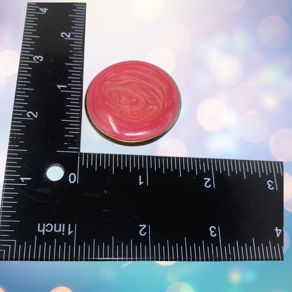 Vintage 1980's Pink Swirl Enamel Clip On Button Earrings Oversized New Wave Punk - Picture 3 of 8